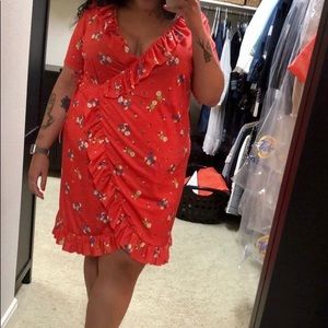 Red floral wrap dress